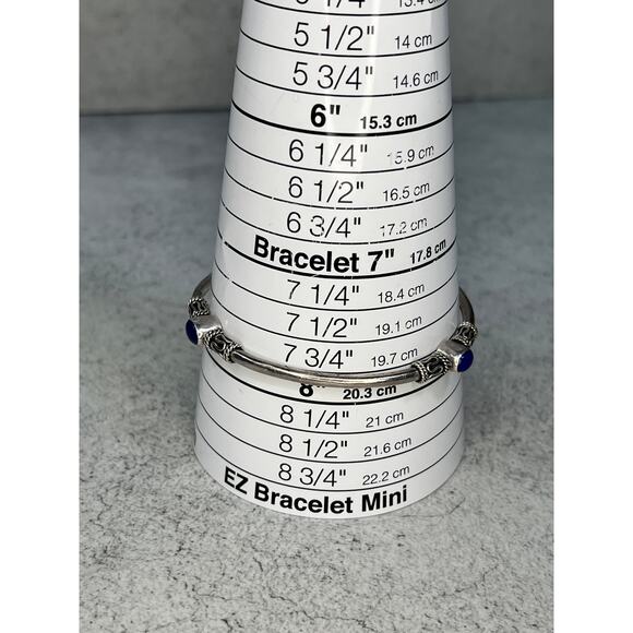 925 Bali Lapis Bangle Sterling Silver Dark Blue Semi Precious Stone - Picture 6 of 6